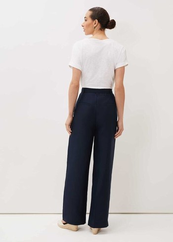 Phase Eight Aaliyah Linen Wide Legs Trousers Navy Canada | XNKLOR-957